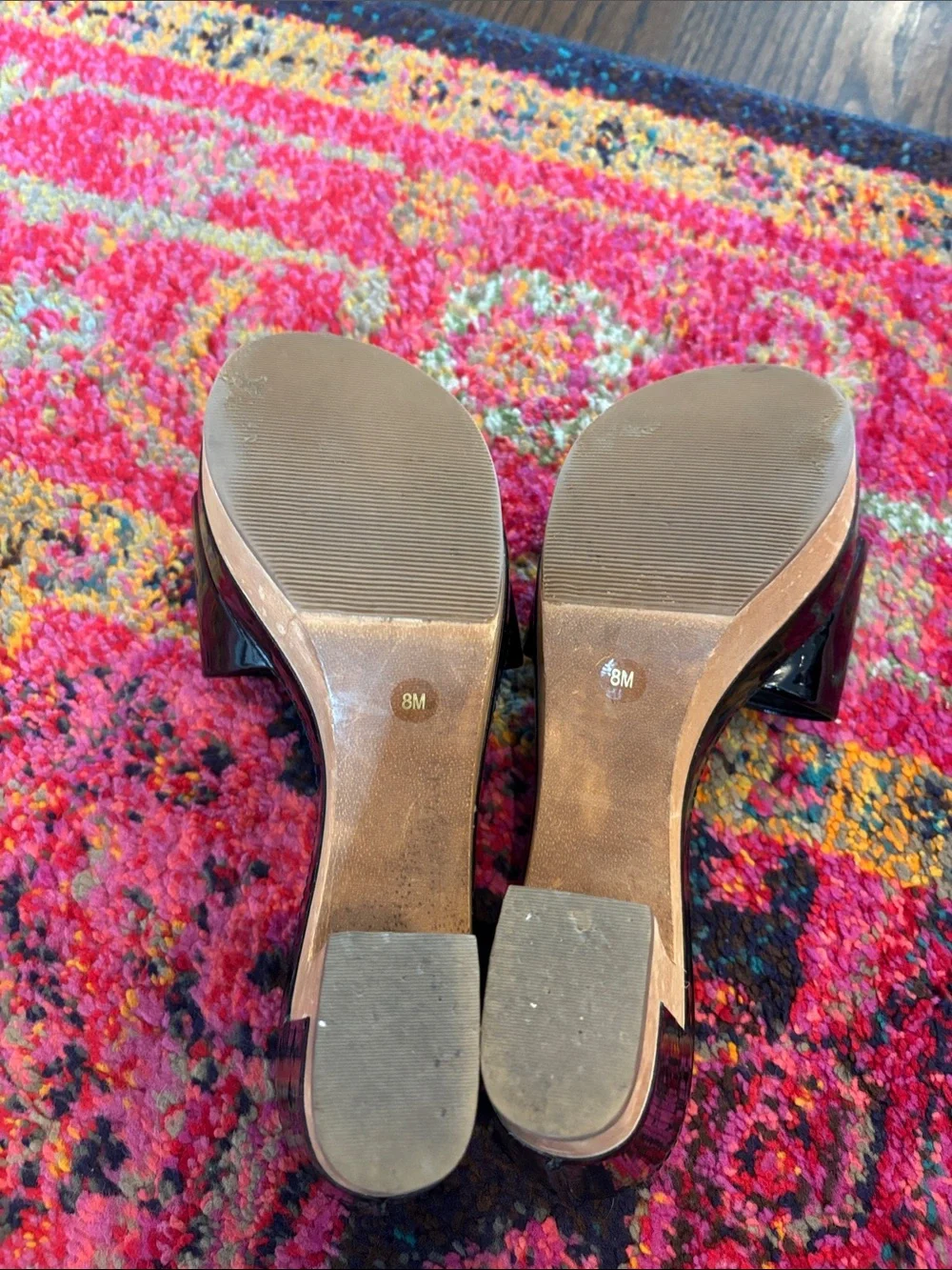 Diane Von Furstenberg Black Patent Slide Sandals with Gold Buckle - Kids